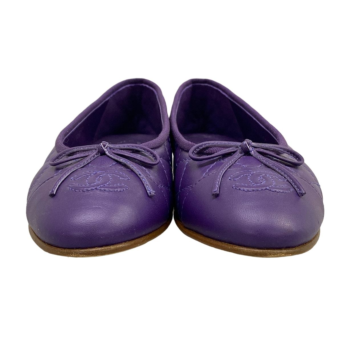 Chanel Flat Shoes Purple Quilted Ribbon Lambskin — view 5