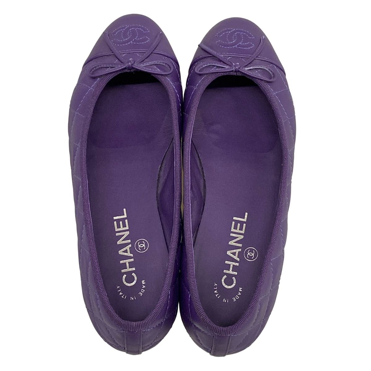 Chanel Flat Shoes Purple Quilted Ribbon Lambskin — view 7
