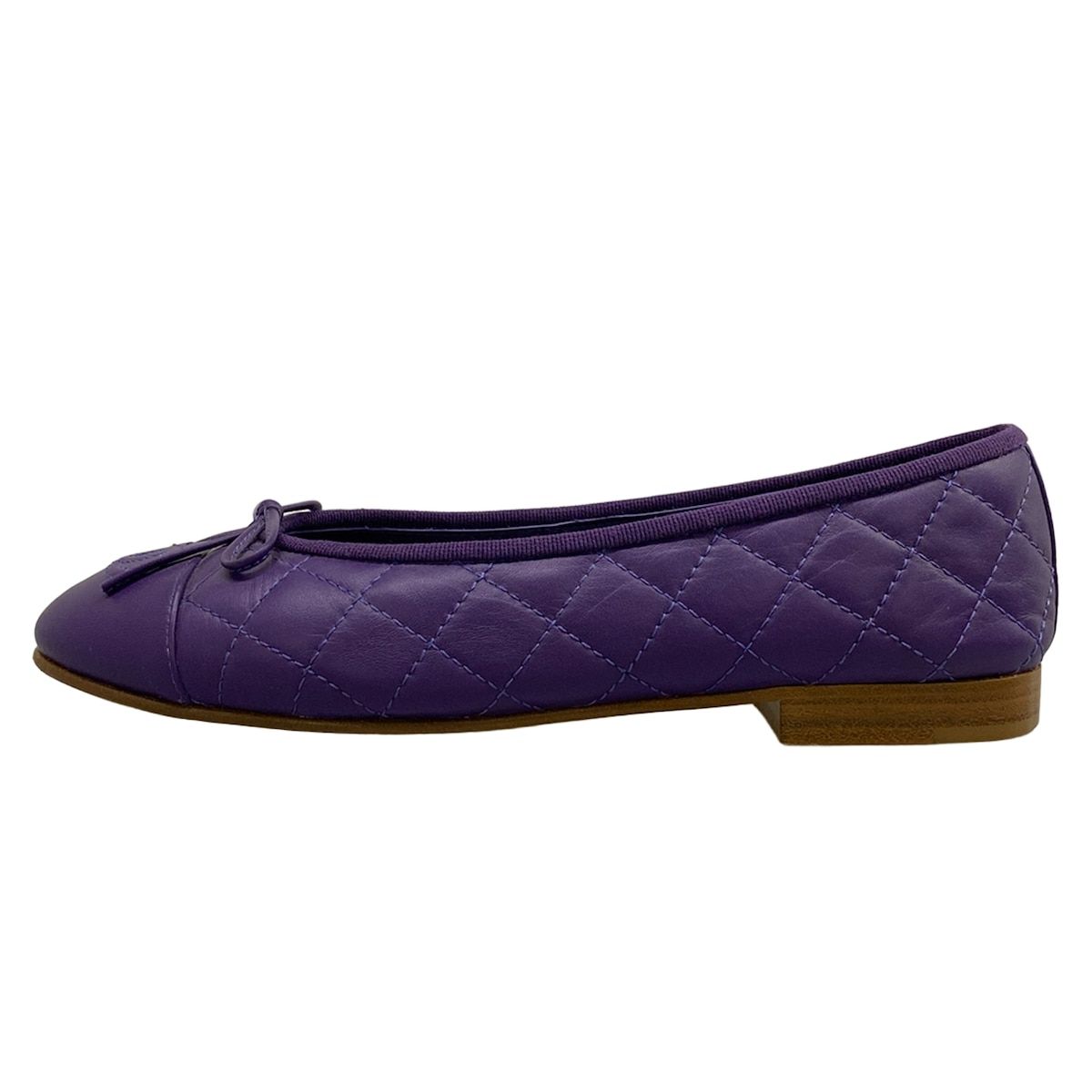 Chanel Flat Shoes Purple Quilted Ribbon Lambskin