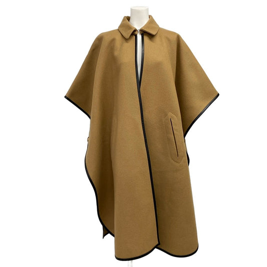Saint Laurent Paris Poncho S Light Brown Black Partleather Long Length Winter