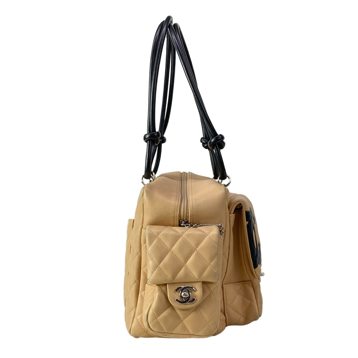 Chanel Shoulder Bag Cambon Line Multi Pocket Beige Black Silver — view 2