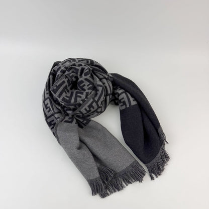 Fendi Zucca FF Monogram Reversible Scarf Wool 100% Gray Vintage — view 2