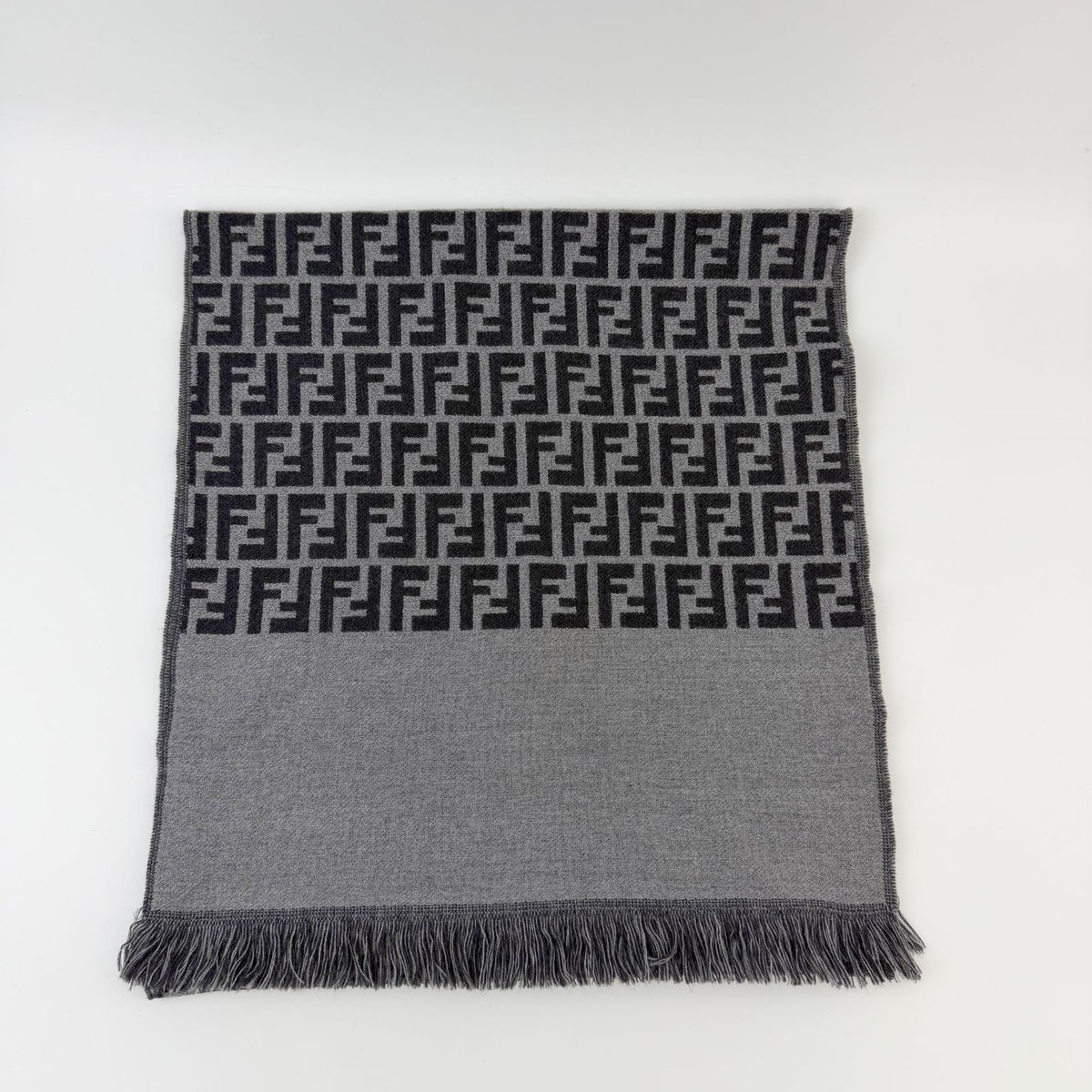 Fendi Zucca FF Monogram Reversible Scarf Wool 100% Gray Vintage