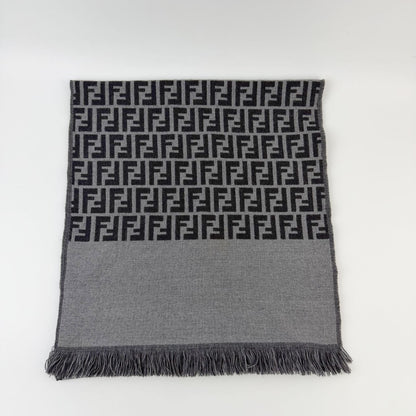 Fendi Zucca FF Monogram Reversible Scarf Wool 100% Gray Vintage