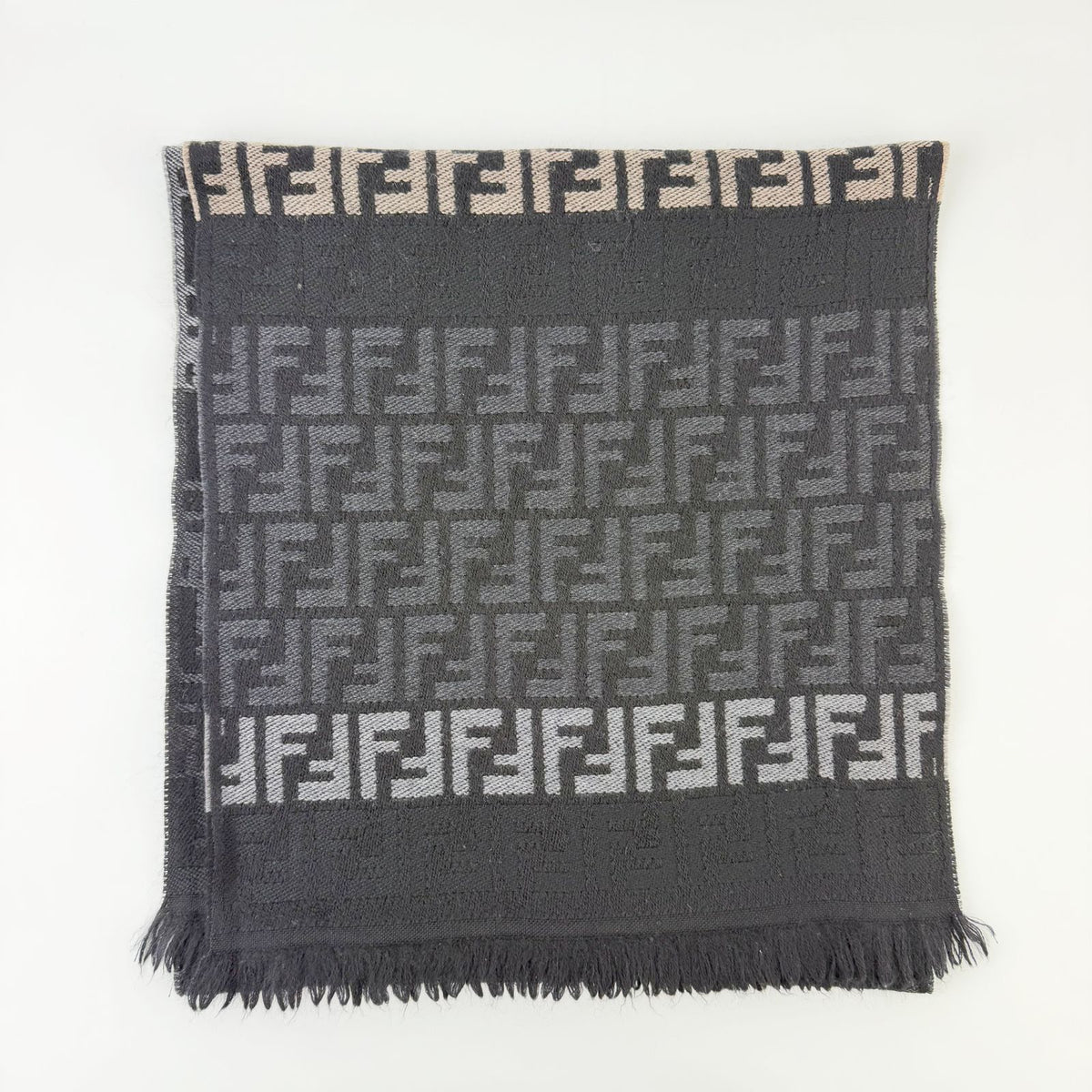 Fendi Zucca FF Border Scarf Wool 100% Gray Black Vintage — view 4