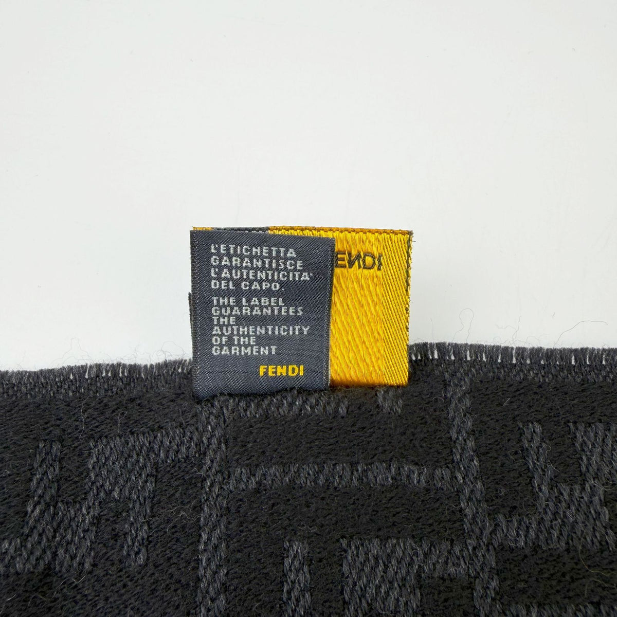 Fendi Zucca FF Border Scarf Wool 100% Gray Black Vintage — view 6