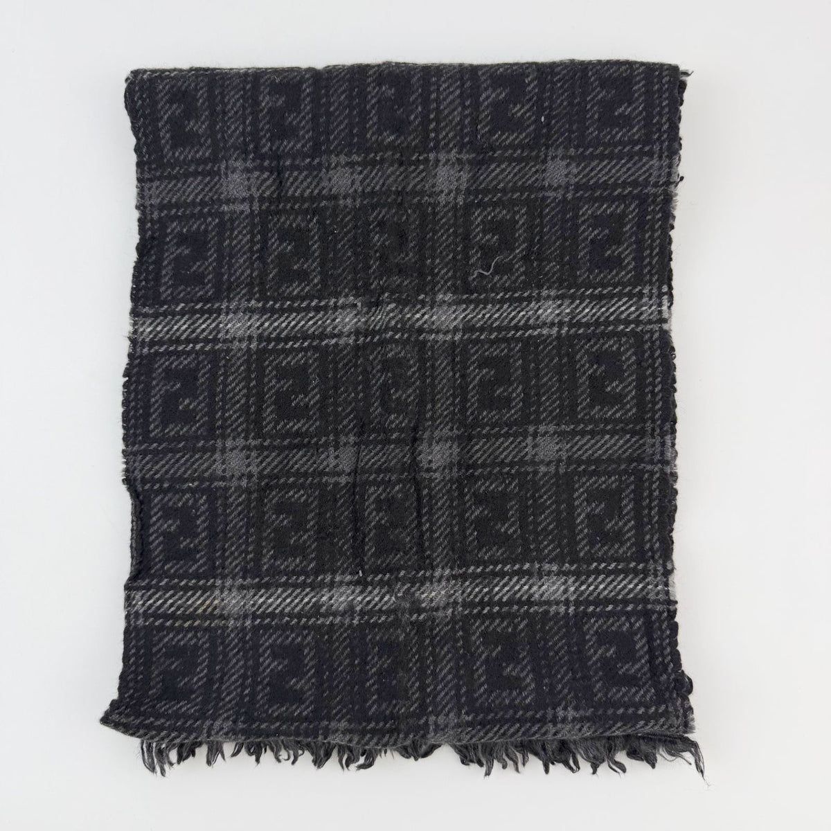 Fendi Zucca FF Check Scarf Wool 100% Black Gray Vintage — view 5