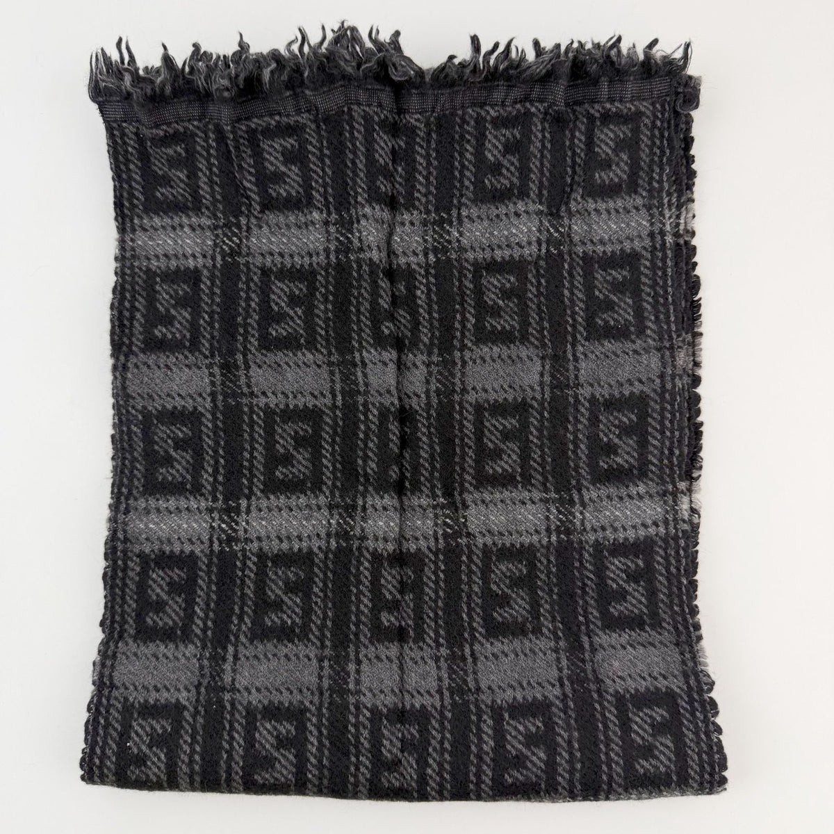 Fendi Zucca FF Check Scarf Wool 100% Black Gray Vintage — view 6