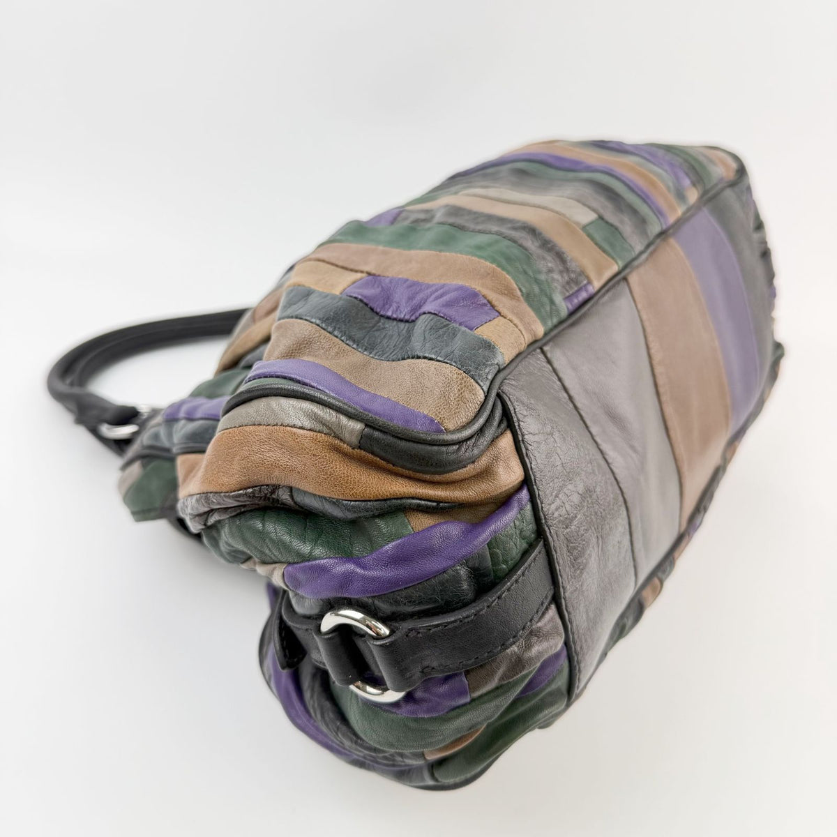 Miu Miu Multicolor Patchwork Gathered Handbag Leather Green Purple Brown Black — view 8