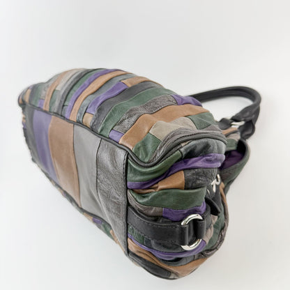 Miu Miu Multicolor Patchwork Gathered Handbag Leather Green Purple Brown Black — view 7