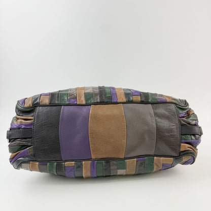 Miu Miu Multicolor Patchwork Gathered Handbag Leather Green Purple Brown Black — view 5