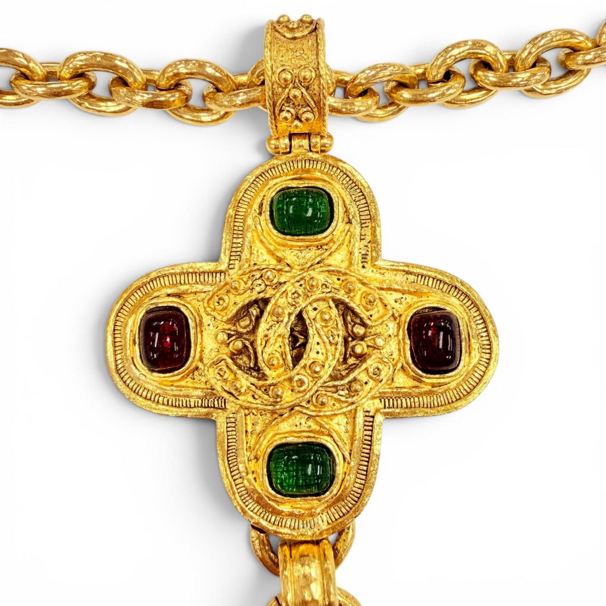 Chanel Vintage 94A CC Logo Gripoix Cross Fringe Long Necklace Gold French — view 7