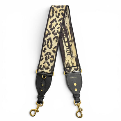 Dior Canvas Leather Logo Leopard Print Shoulder Strap Beige Brown Black