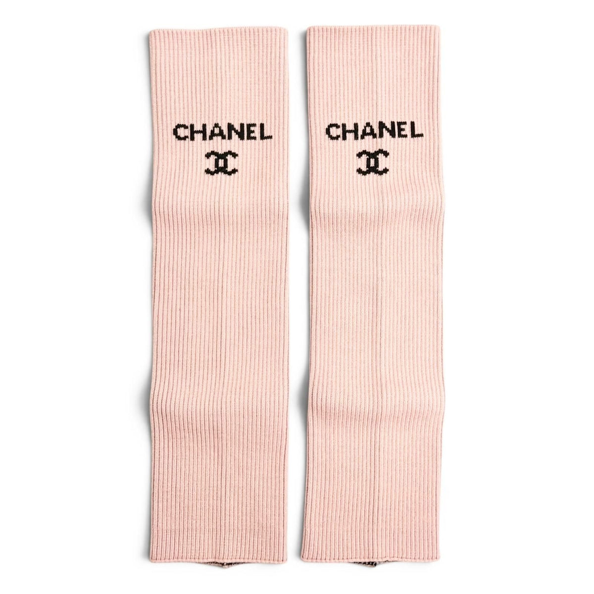 Chanel 24C Gaiters Cruise Collection CC Logo Rib Knit Leg Warmers Pink Sweater