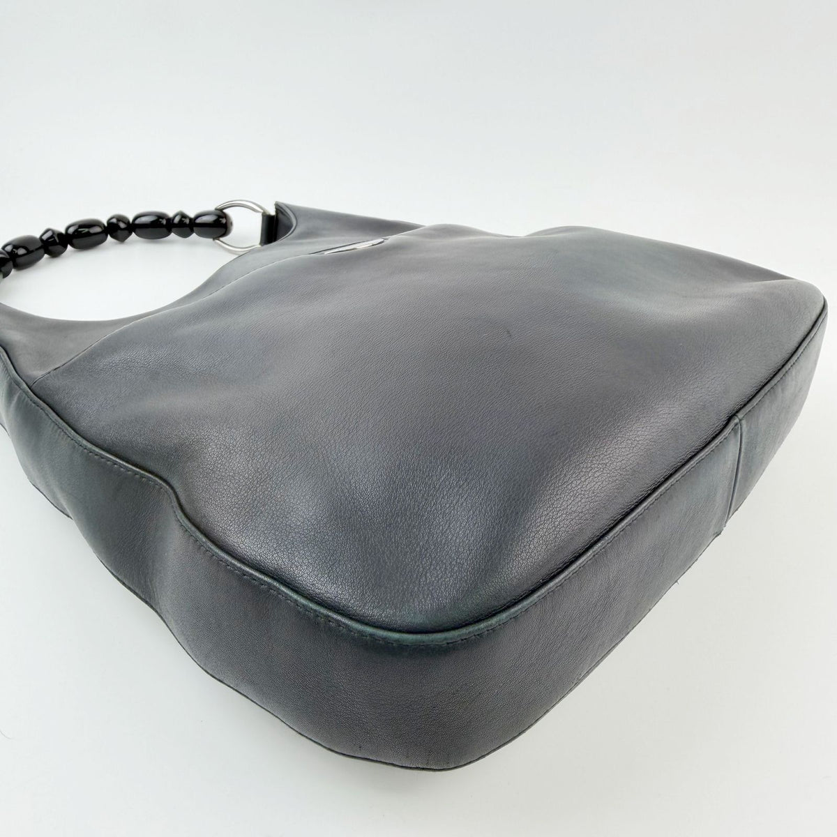 Dior Bead Handle Hobo Shoulder Bag Leather Black Silver Vintage — view 6