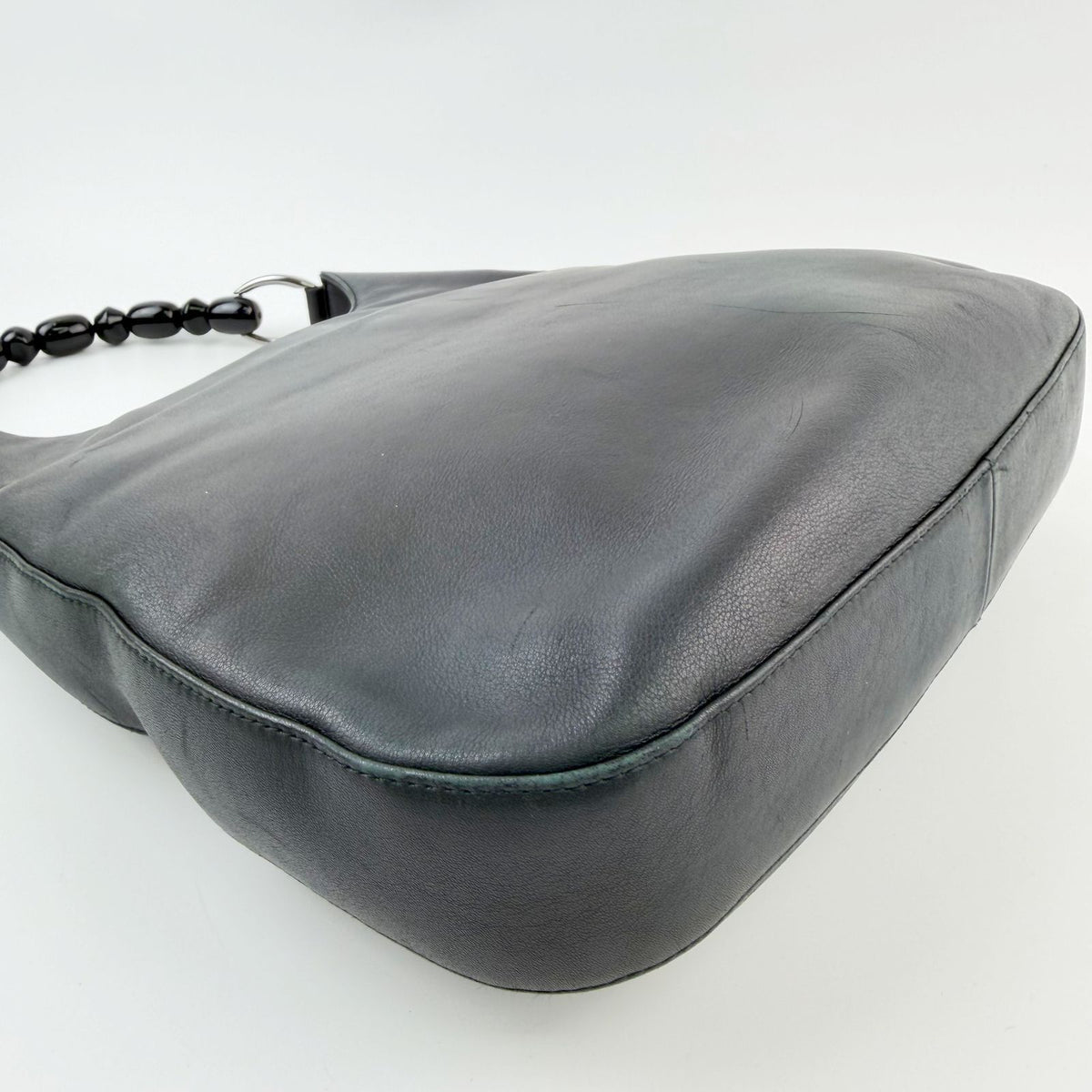 Dior Bead Handle Hobo Shoulder Bag Leather Black Silver Vintage — view 8
