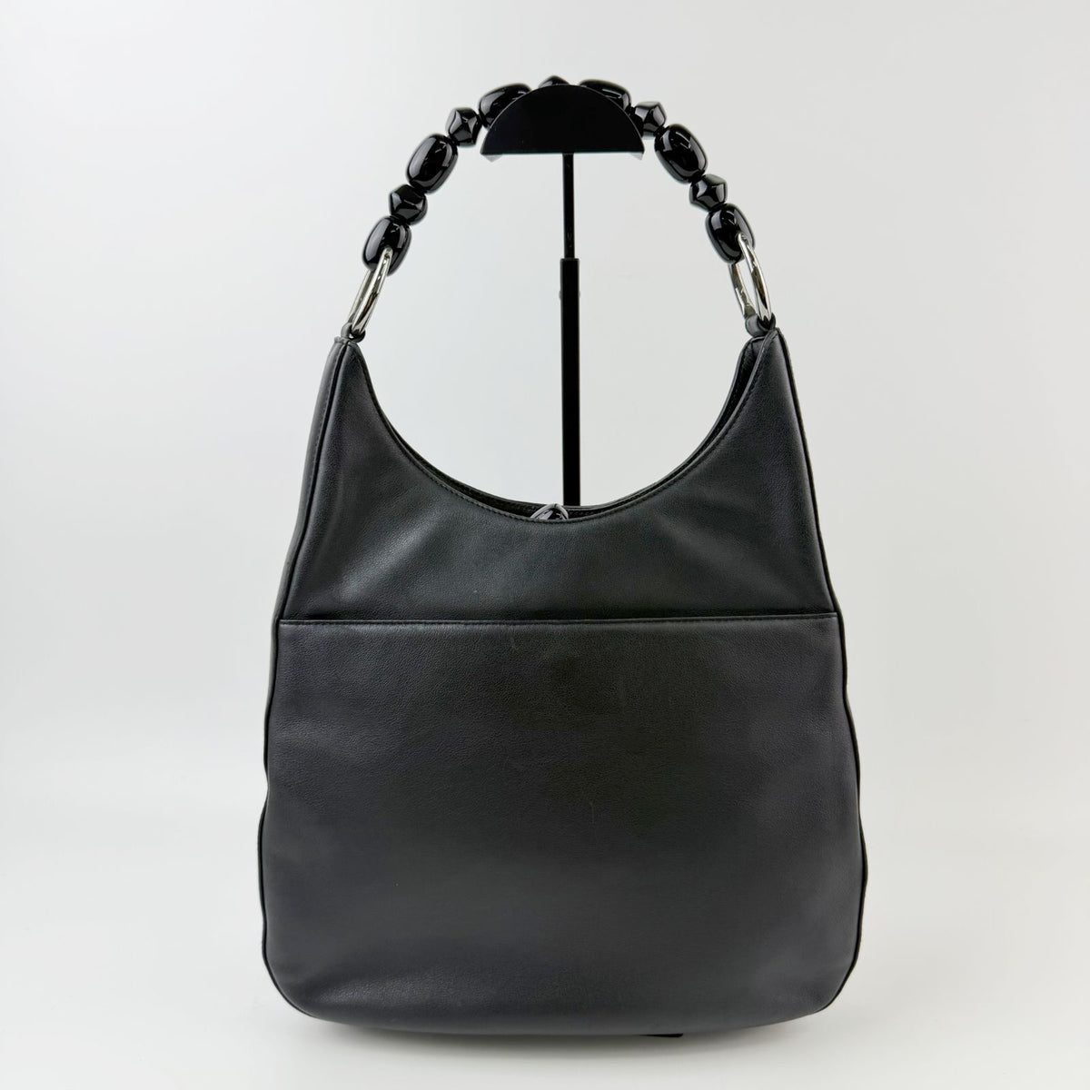 Dior Bead Handle Hobo Shoulder Bag Leather Black Silver Vintage — view 2
