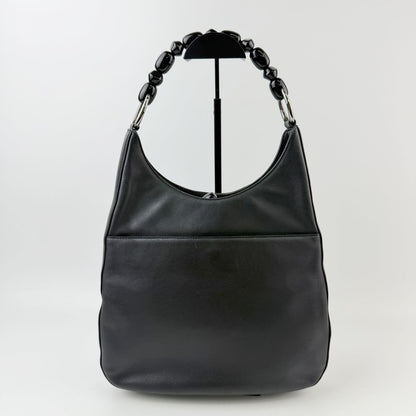 Dior Bead Handle Hobo Shoulder Bag Leather Black Silver Vintage — view 2