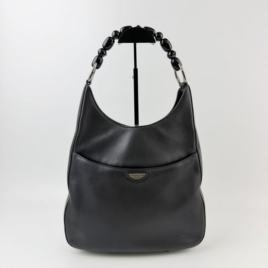 Dior Bead Handle Hobo Shoulder Bag Leather Black Silver Vintage