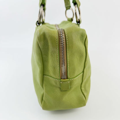Miu Miu Logo Plate Mini Boston Shoulder Bag Leather Lime Green Silver Vintage — view 3