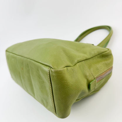 Miu Miu Logo Plate Mini Boston Shoulder Bag Leather Lime Green Silver Vintage — view 8