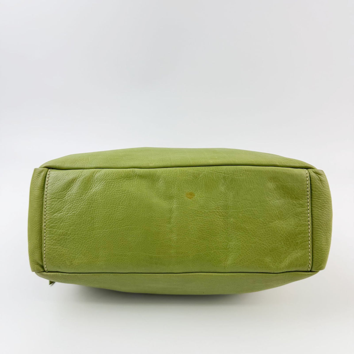 Miu Miu Logo Plate Mini Boston Shoulder Bag Leather Lime Green Silver Vintage — view 6