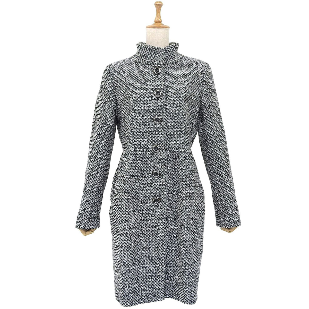 Max Mara Studio Coat Long Stand Collar Tweed Wool Gray — view 2