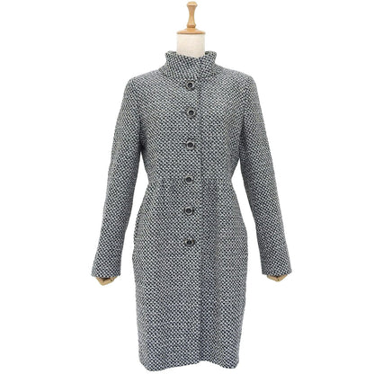 Max Mara Studio Coat Long Stand Collar Tweed Wool Gray — view 2