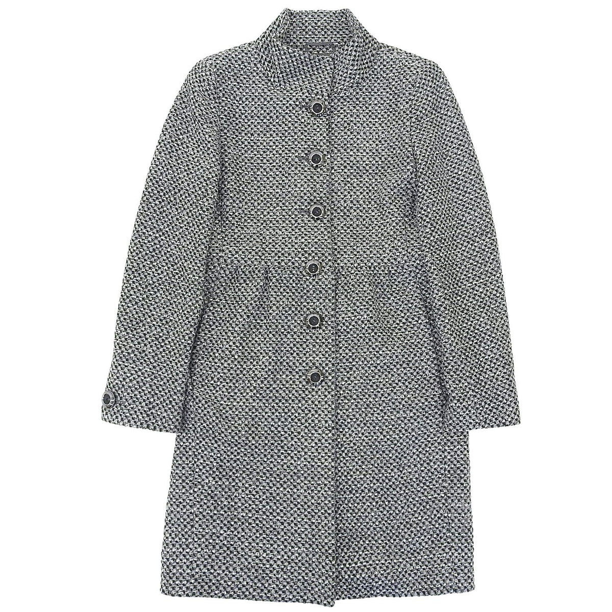 Max Mara Studio Coat Long Stand Collar Tweed Wool Gray