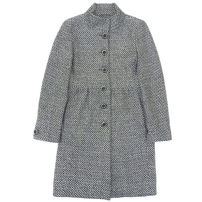 Max Mara Studio Coat Long Stand Collar Tweed Wool Gray