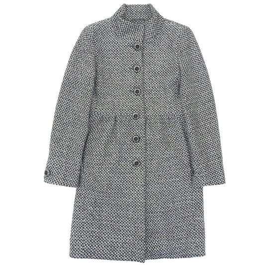 Max Mara Studio Coat Long Stand Collar Tweed Wool Gray