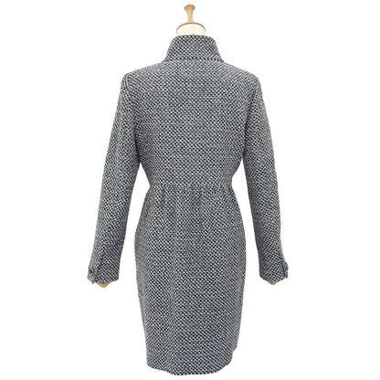 Max Mara Studio Coat Long Stand Collar Tweed Wool Gray — view 3
