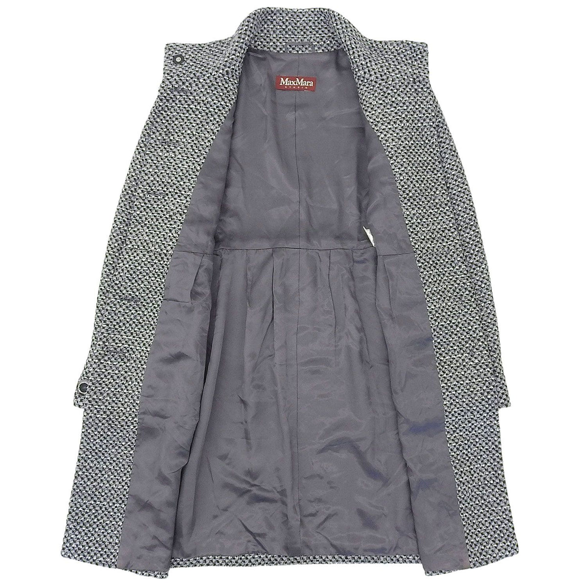 Max Mara Studio Coat Long Stand Collar Tweed Wool Gray — view 4