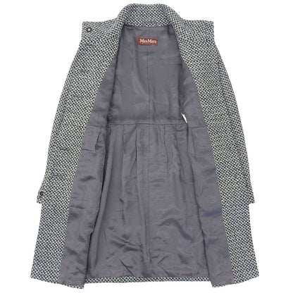 Max Mara Studio Coat Long Stand Collar Tweed Wool Gray — view 4