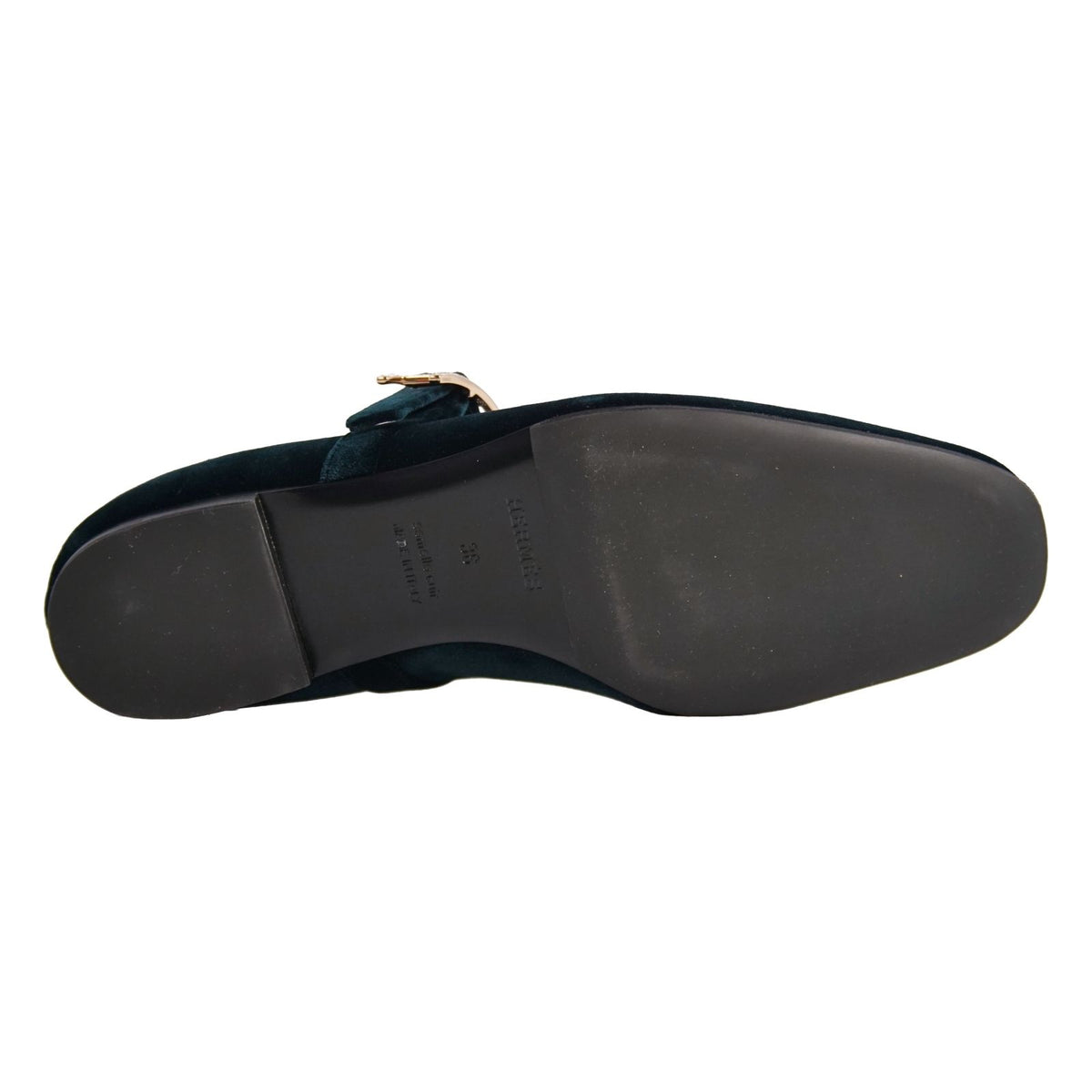Hermes Pumps Jane Flat H Logo Strap Shoes Velour Green — view 8