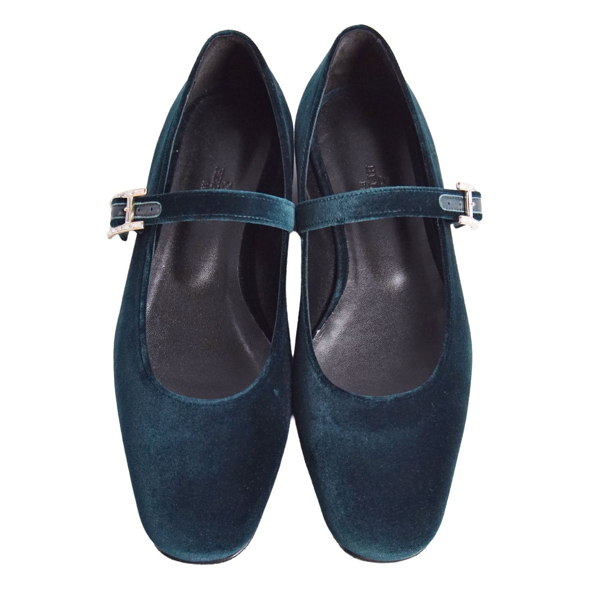 Hermes Pumps Jane Flat H Logo Strap Shoes Velour Green — view 4