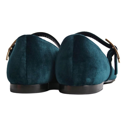 Hermes Pumps Jane Flat H Logo Strap Shoes Velour Green — view 5