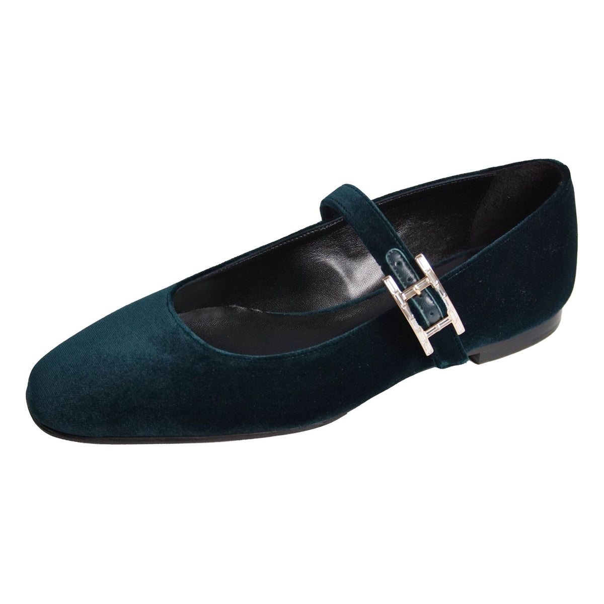 Hermes Pumps Jane Flat H Logo Strap Shoes Velour Green