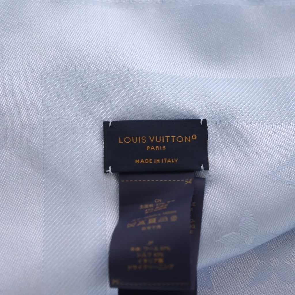 Louis Vuitton Monogram Classic Shawl Wool Silk Jacquard Blue Ciel Scarf — view 5