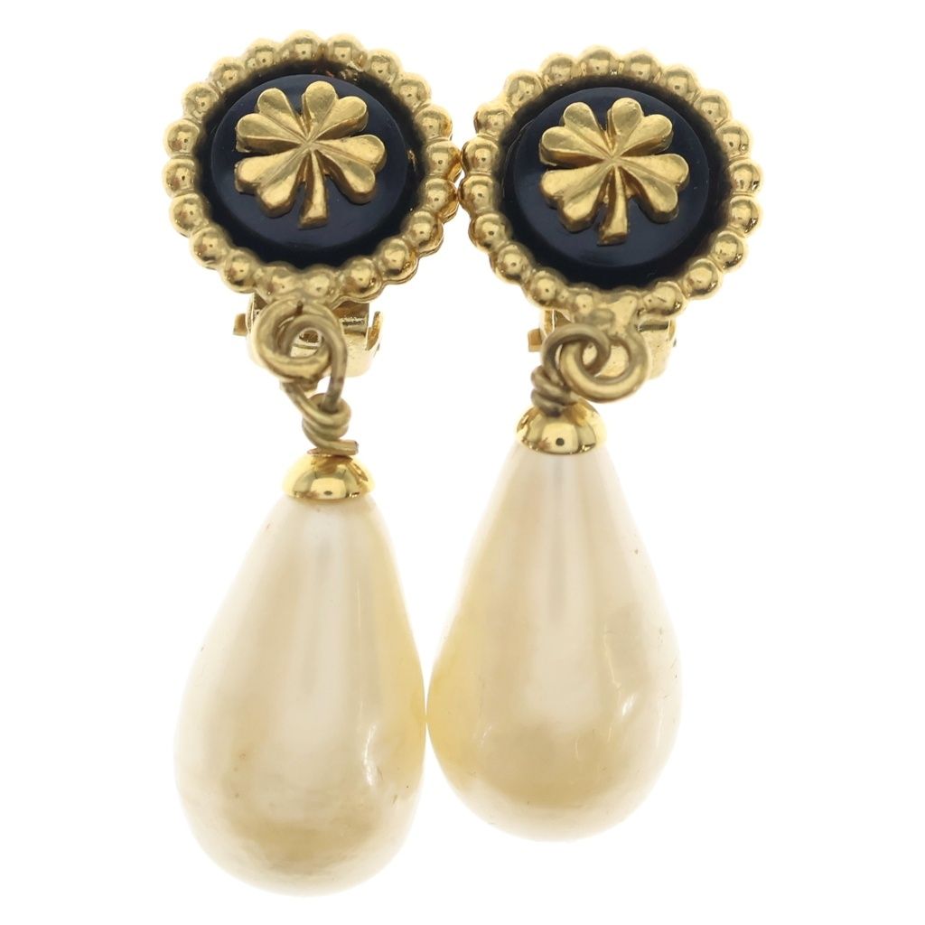 Chanel Clover Teardrop Pearl Earrings White Gold
