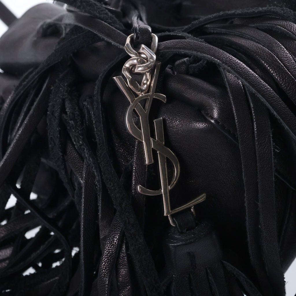 Saint Laurent Paris Fringe Bag Lauren Logo Design Leather Back Black — view 6