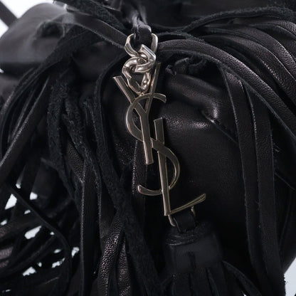 Saint Laurent Paris Fringe Bag Lauren Logo Design Leather Back Black — view 6