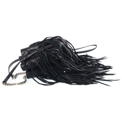Saint Laurent Paris Fringe Bag Lauren Logo Design Leather Back Black — view 3
