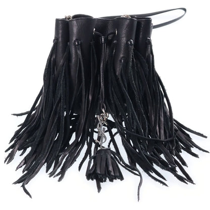 Saint Laurent Paris Fringe Bag Lauren Logo Design Leather Back Black
