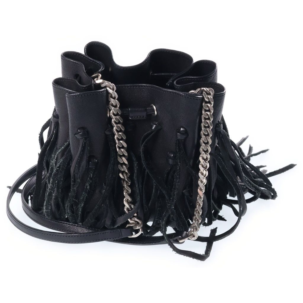 Saint Laurent Paris Fringe Bag Lauren Logo Design Leather Back Black — view 2