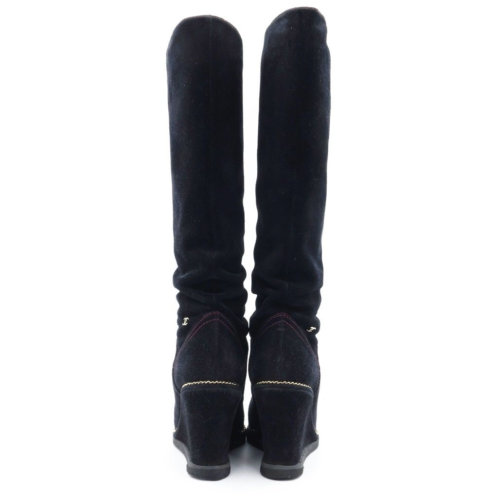 Chanel CC Logo Suede Long Boots Black — view 3