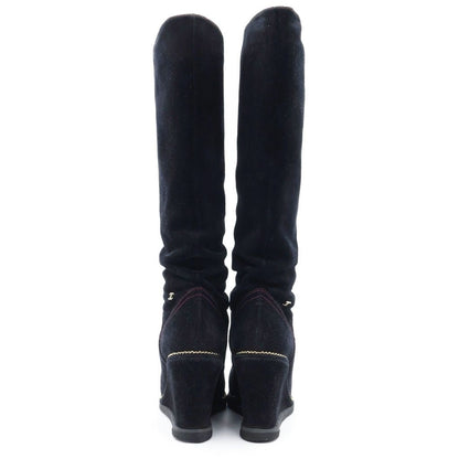 Chanel CC Logo Suede Long Boots Black — view 3