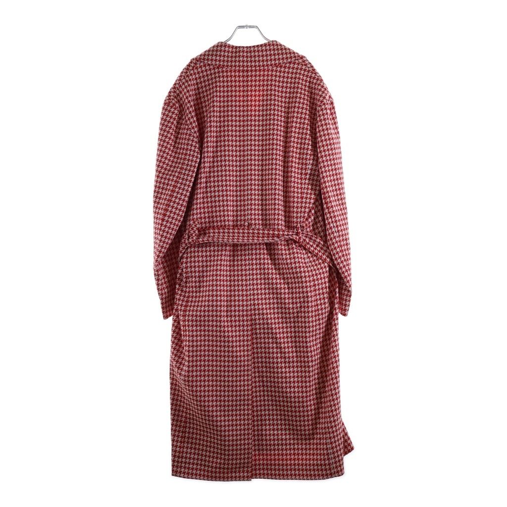 Balenciaga 20 AW Houndstooth Double Breasted Coat Long Chesterfield White Red — view 2