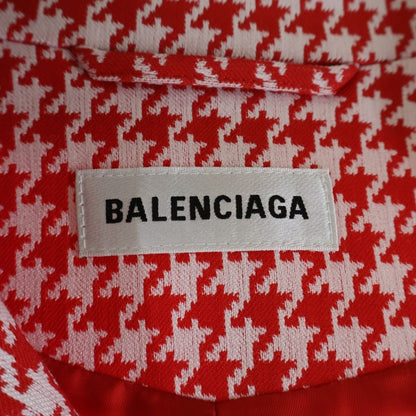 Balenciaga 20 AW Houndstooth Double Breasted Coat Long Chesterfield White Red — view 7