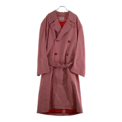 Balenciaga 20 AW Houndstooth Double Breasted Coat Long Chesterfield White Red